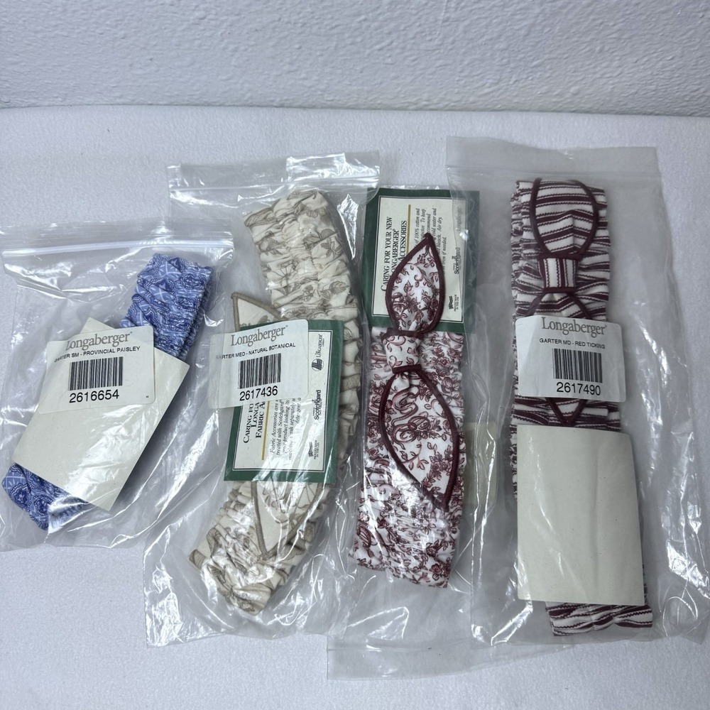 New Lot of 4 Assorted Longaberger Basket Garter Bow Garters 3 Medium, 1 Small